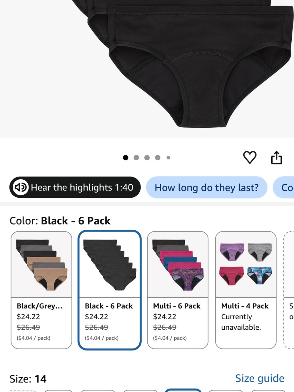 Hanes girls teen menstrual underwear pack of 5